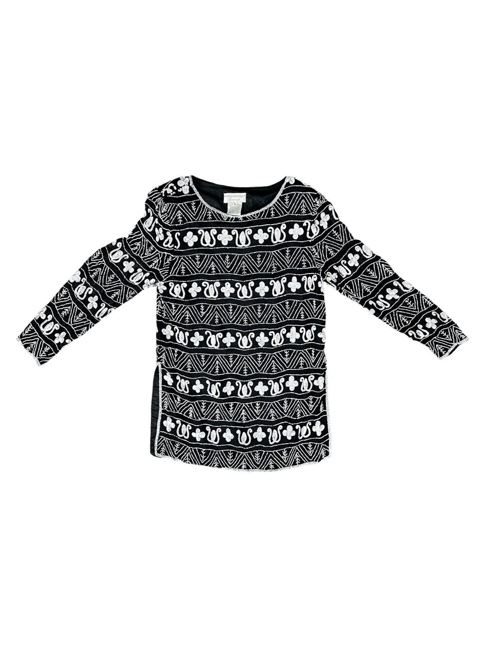 Vintage Adrianna Papell Black White Sequin Long Sleeve Tunic Top Size L Evening